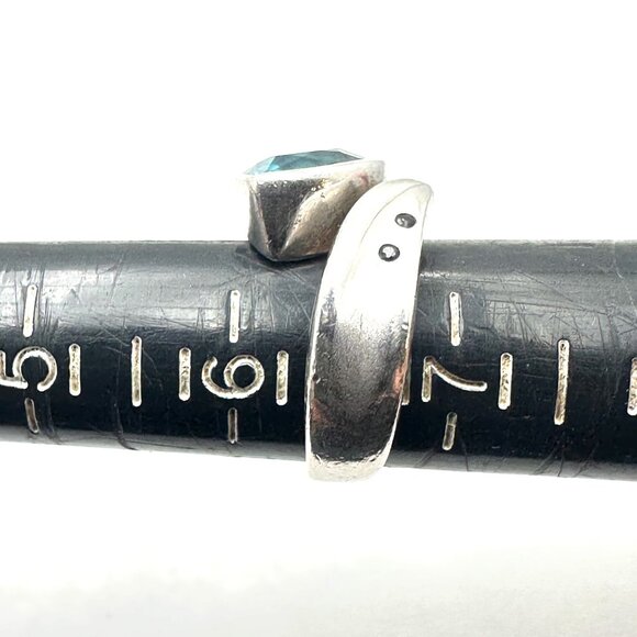 Blue Topaz Sterling Silver Ring Size 3.5 Weight 10 Grams Best Modernist Design - Picture 3 of 6